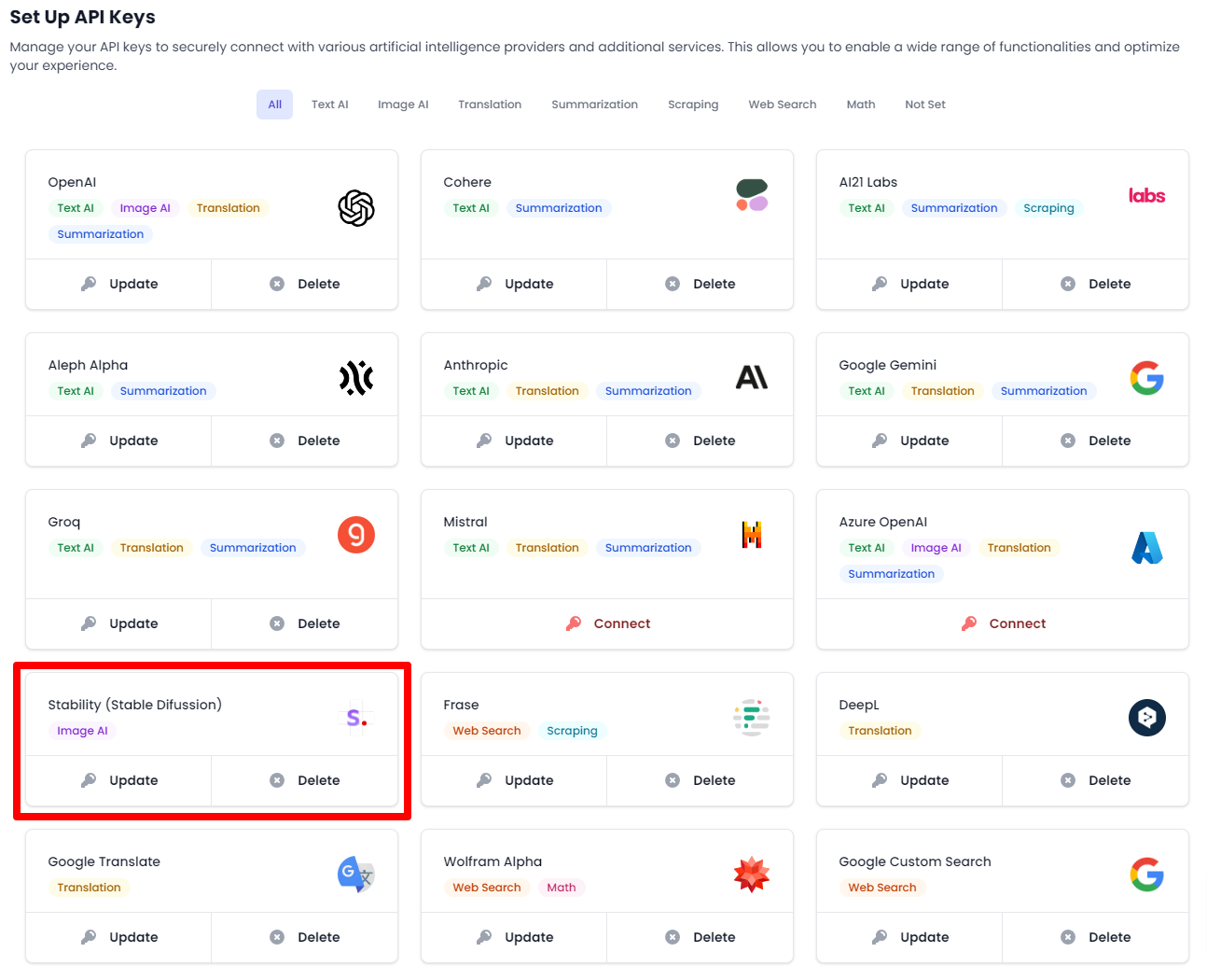 Stability API key in AI Content Labs