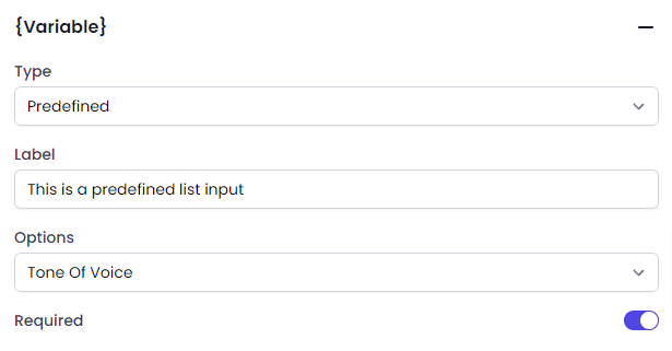 variable de lista predefinida