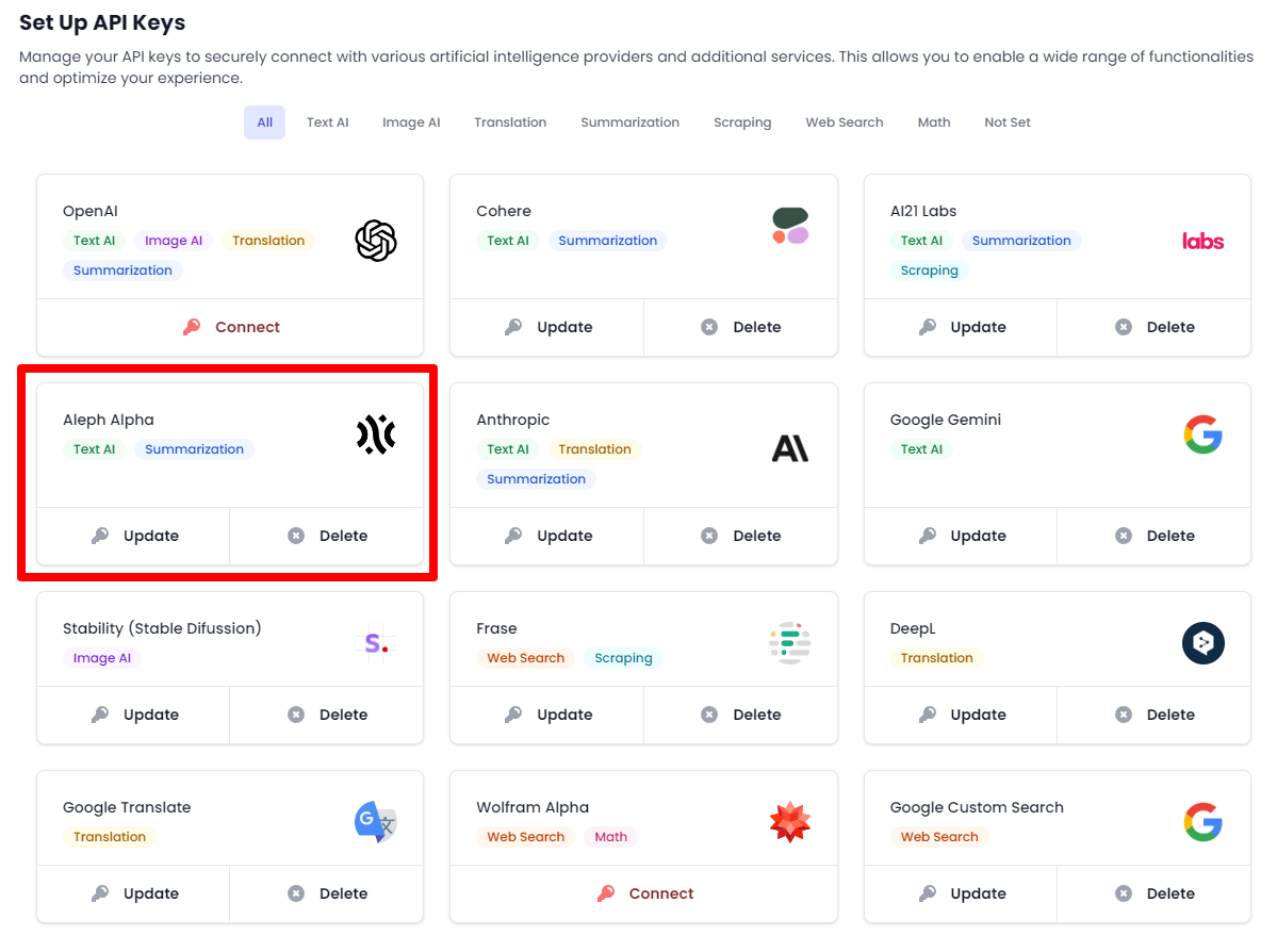 conectar ai content labs con aleph alpha