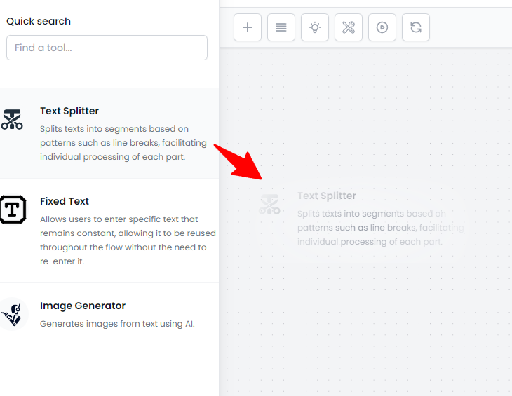 Arrastrar text splitter al lienzo del flujo