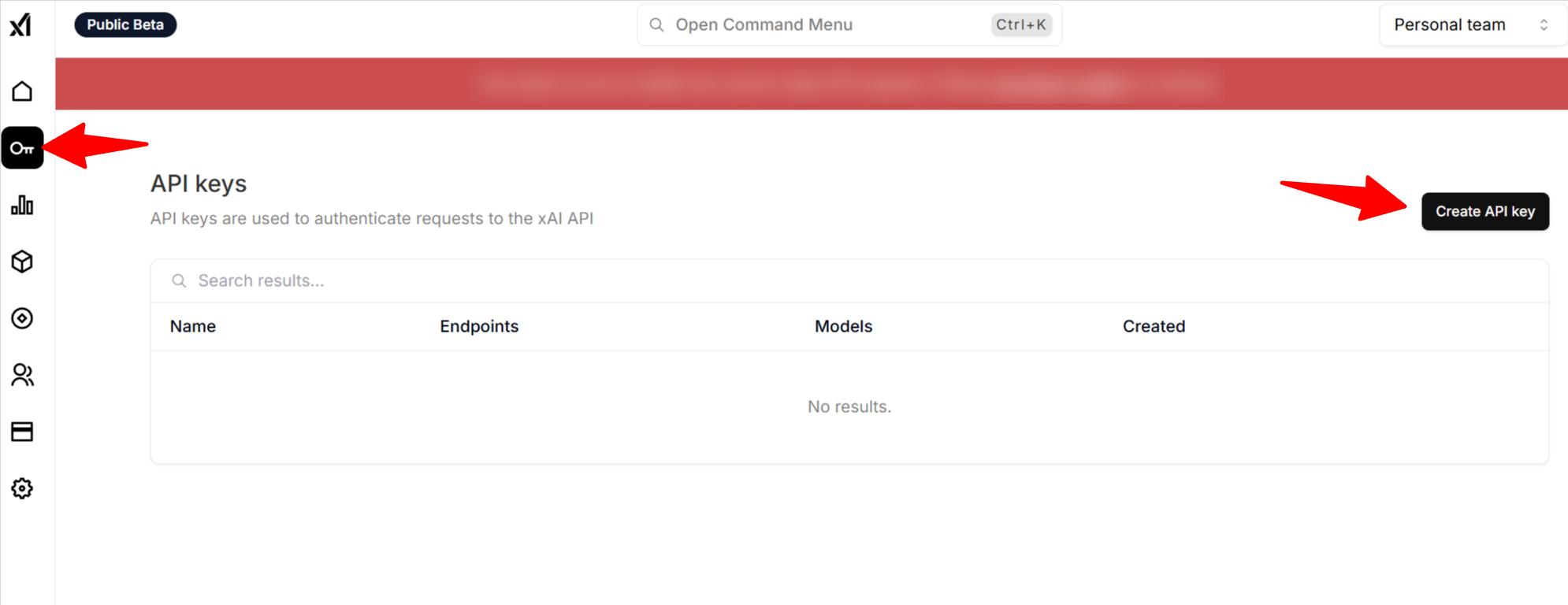 Accessing the API Keys section in X.ai