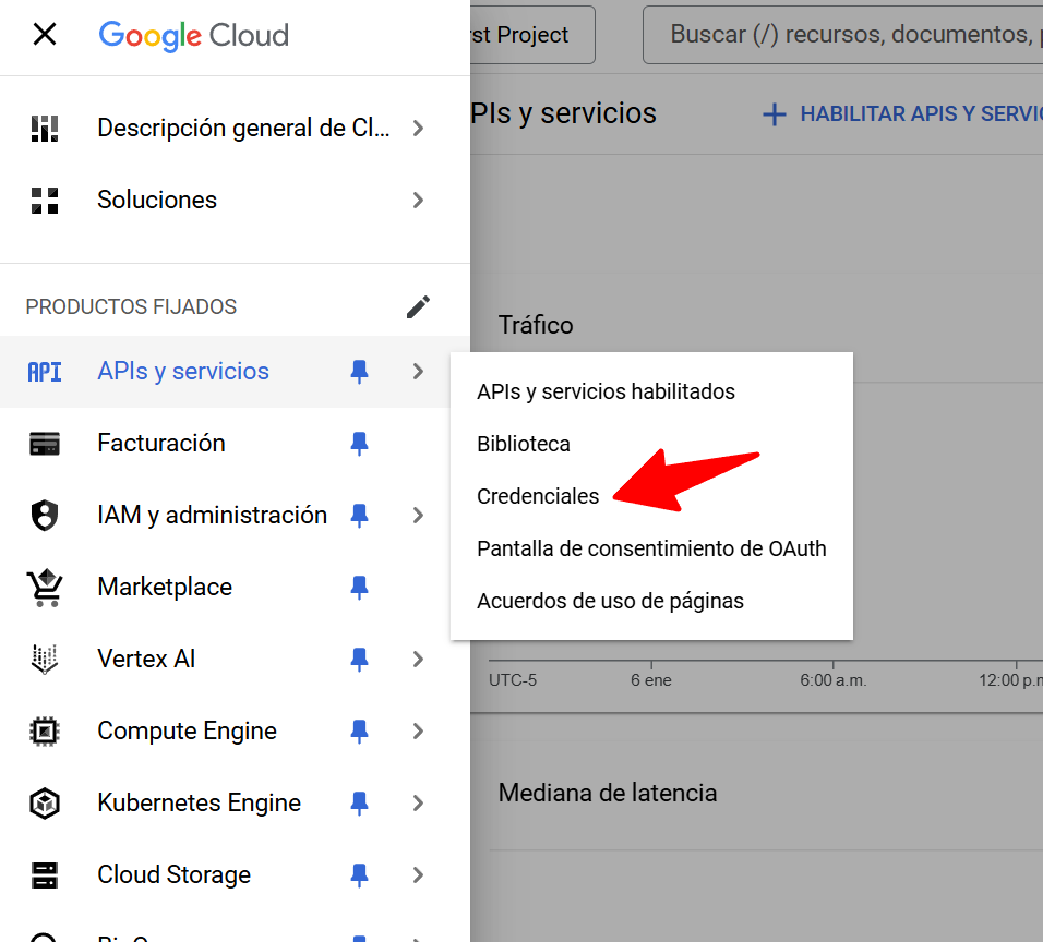 APIs y servicios en Google Cloud Console