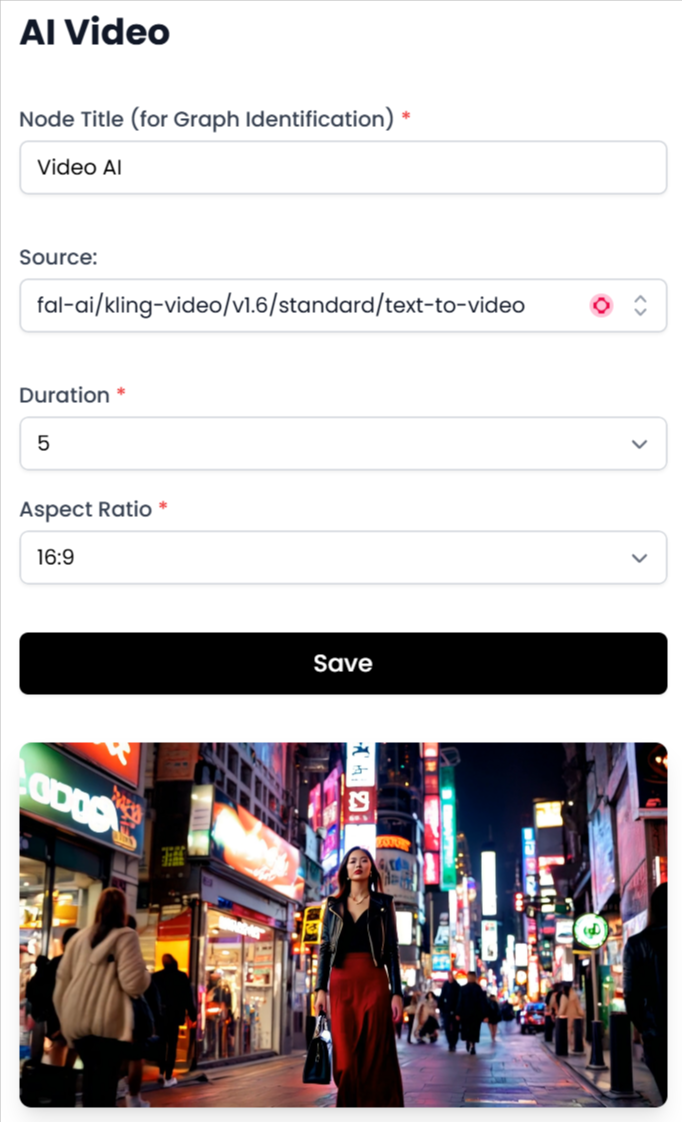 Configuración de variables en el nodo IA de Video