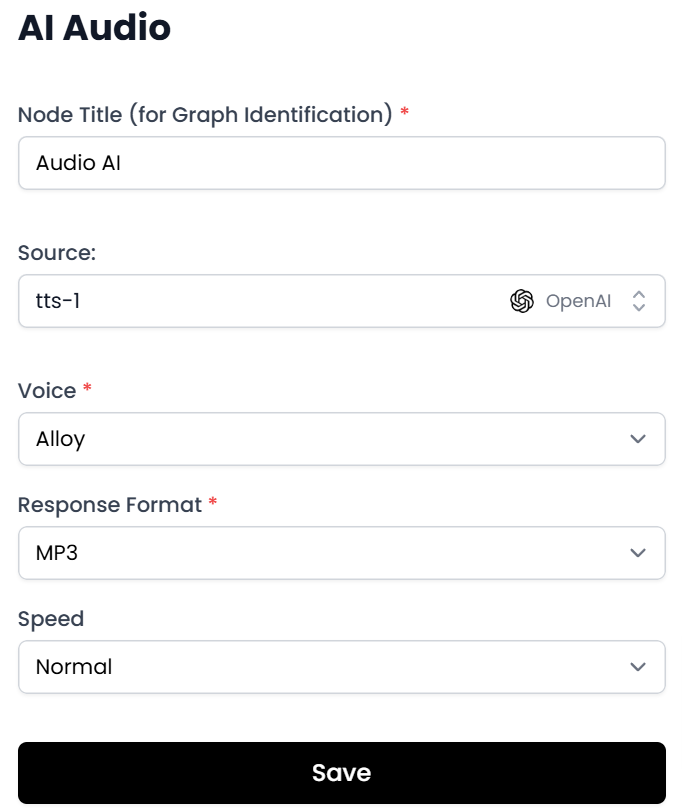 Configuración de un modelo de OpenAI en el nodo IA de Audio