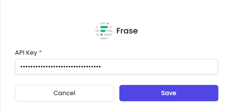 Frase.io Connection Window