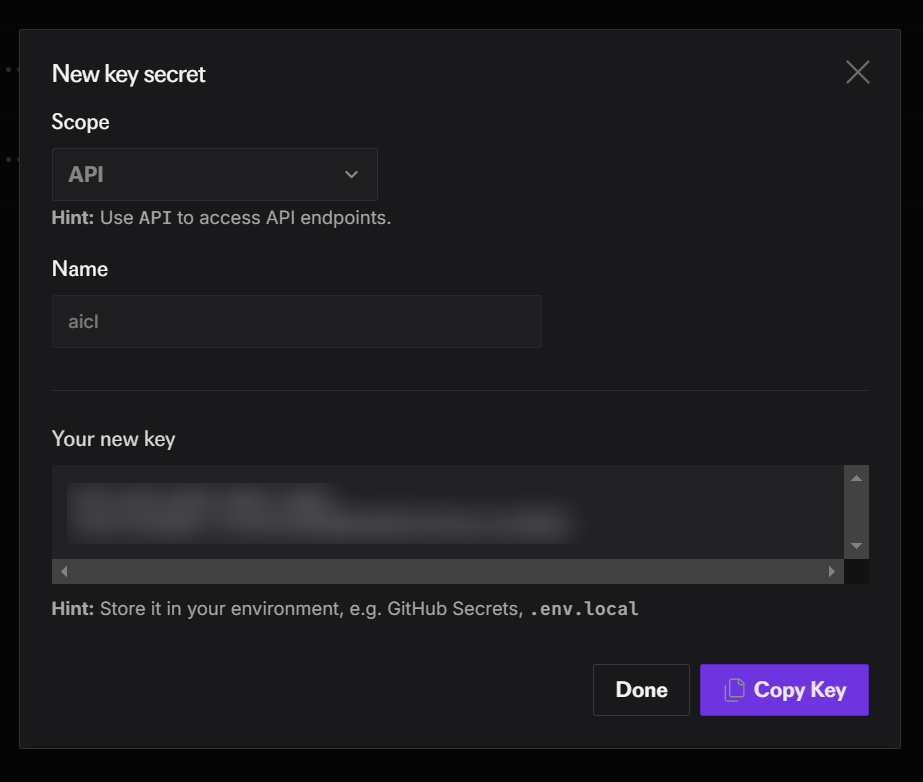 Generated API key in Falai