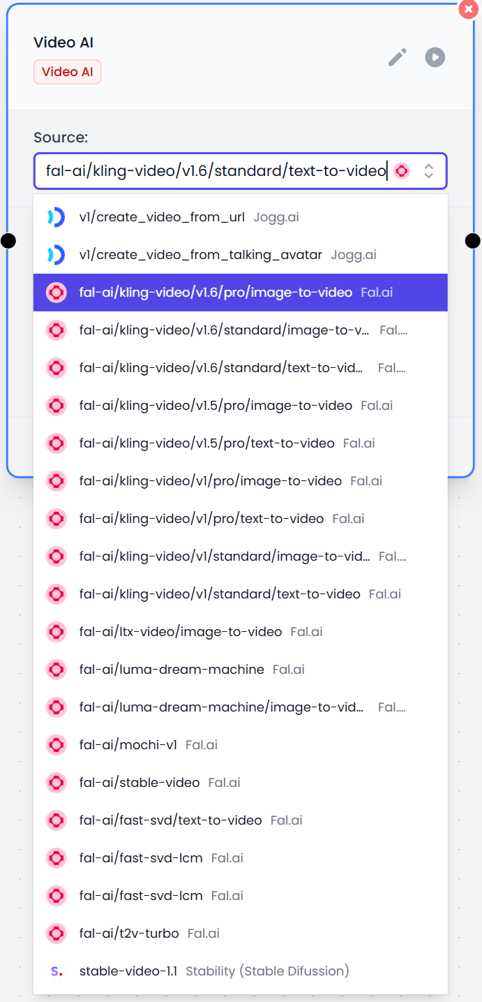 Ejemplo de lista de modelos para IA de Video