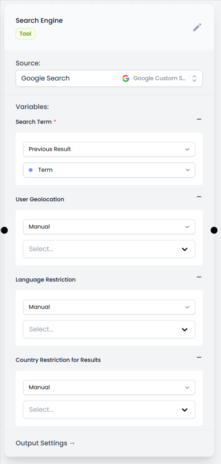 Vista simplificada del campo para Search Term