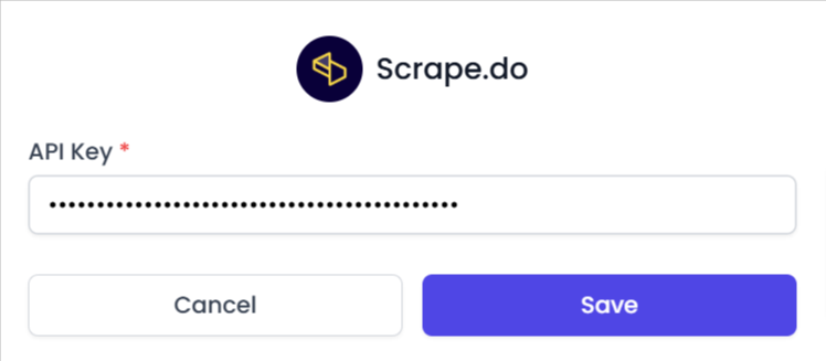 Formulario de configuración de la API Key de Scrape.do en AI Content Labs