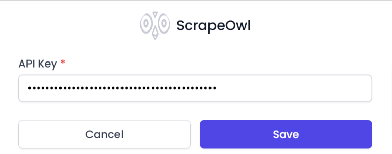 Formulario de configuración de la API Key de ScrapeOwl en AI Content Labs