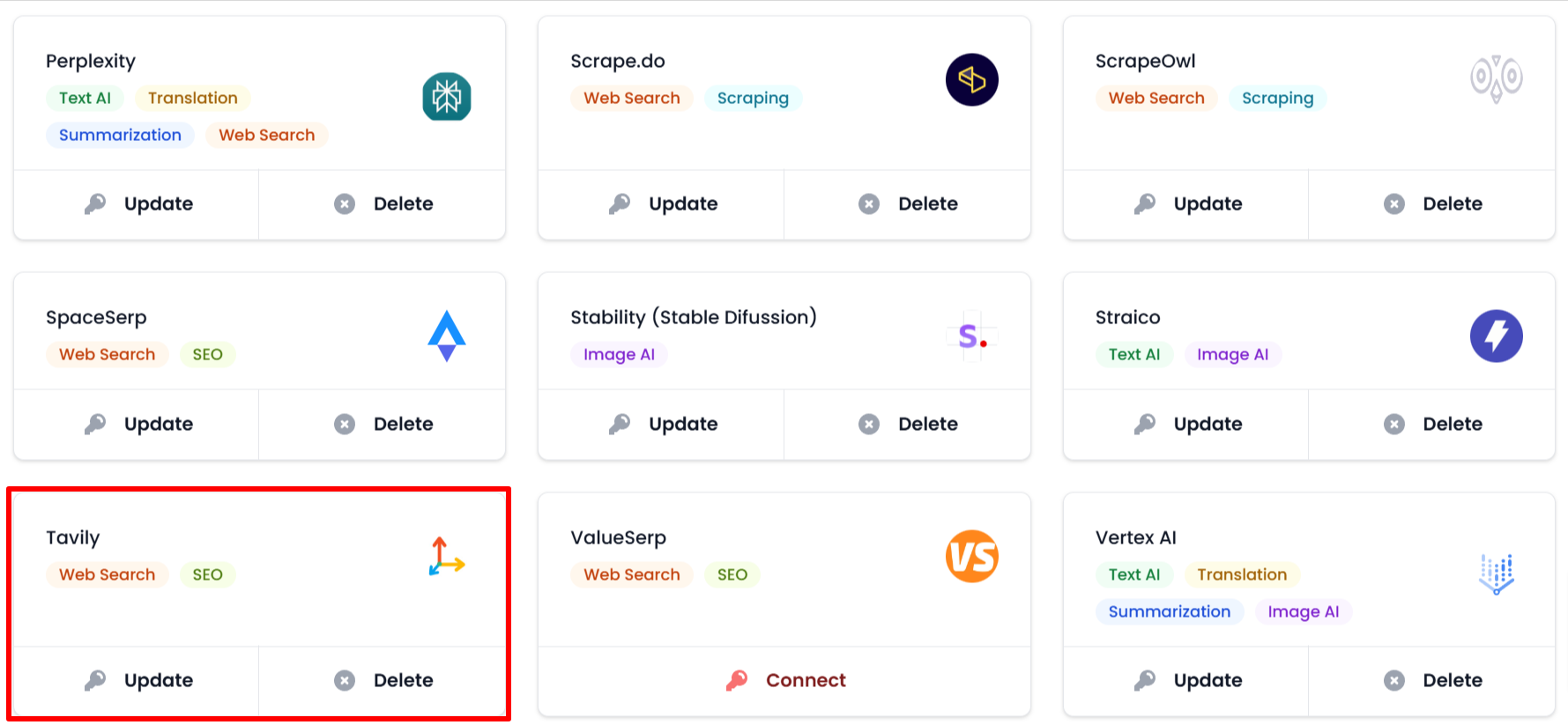 ValueSerp card in AI Content Labs