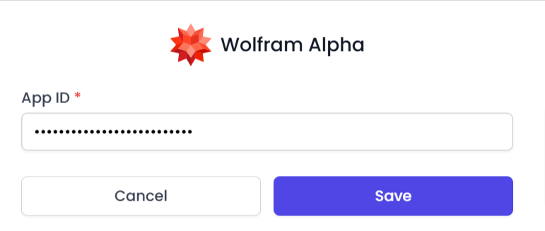 Configuration Form for WolframAlpha App ID in AI Content Labs