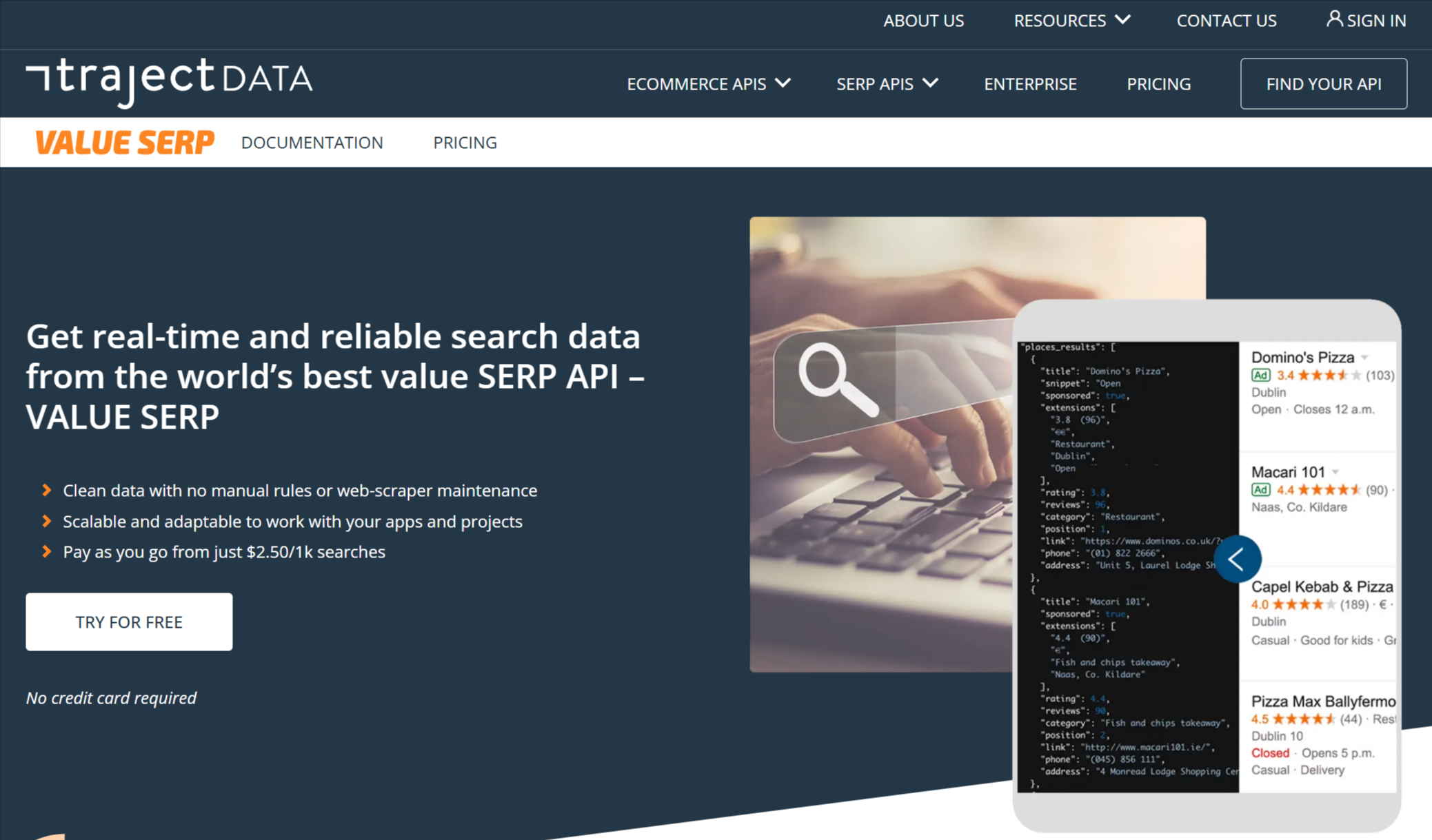 ValueSerp landing page