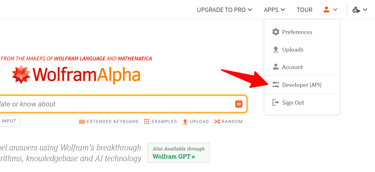 WolframAlpha User Menu