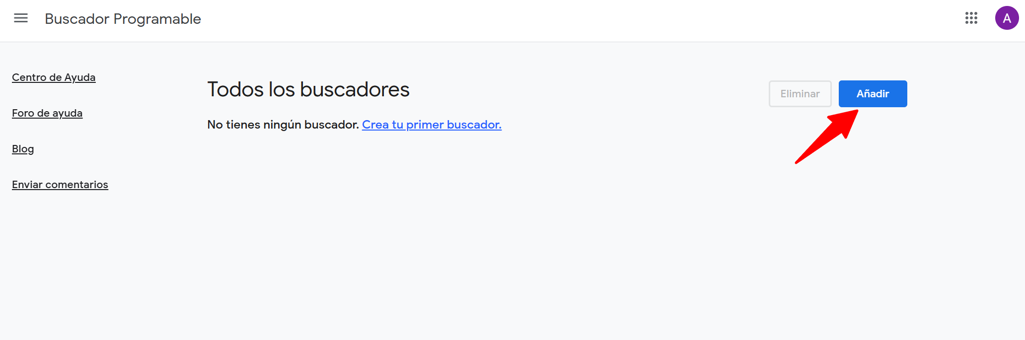 Panel de control de Google Programmable Search Engine
