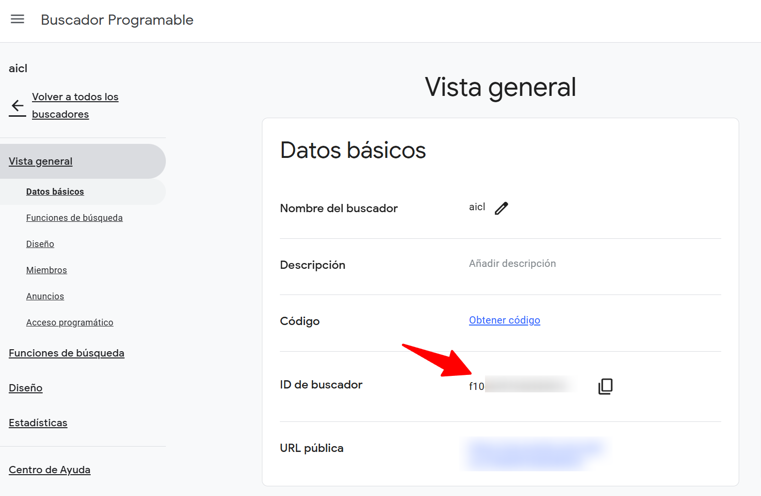 Vista general del buscador en Google Programmable Search Engine