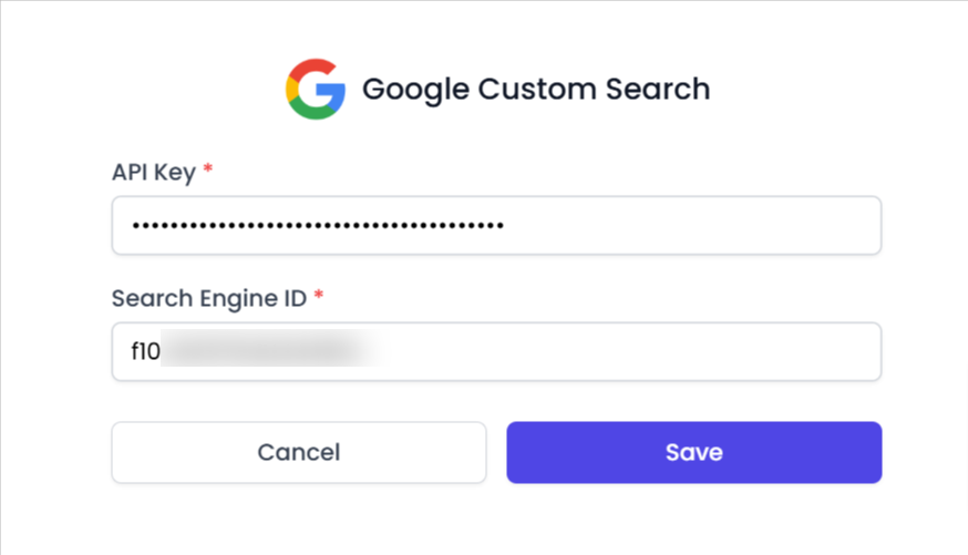 Tarjeta de Google Custom Search en AI Content Labs